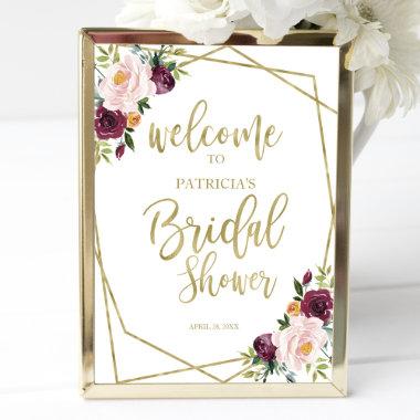 Blush Burgundy Floral Bridal Shower Welcome Poster