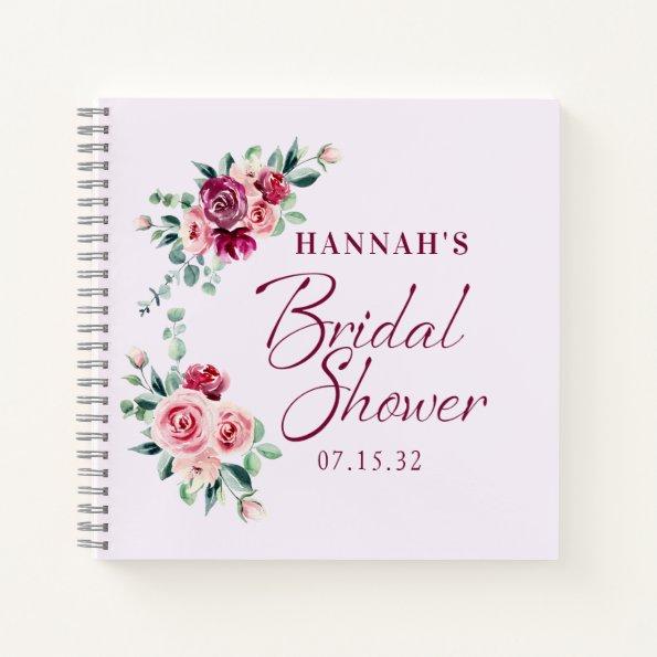 Blush Burgundy Floral Cake Bridal Shower Guest Notebook