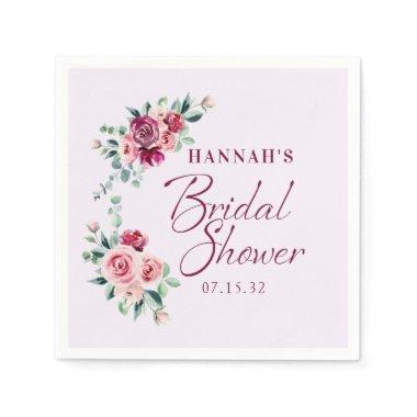 Blush Burgundy Floral Cake Bridal Shower Napkins