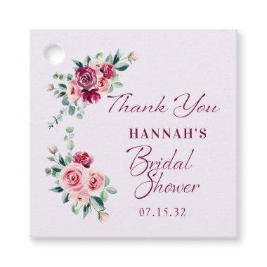 Blush Burgundy Floral Cake Bridal Shower Napkins Favor Tags