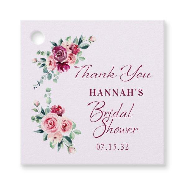 Blush Burgundy Floral Cake  Napkins Favor Tags
