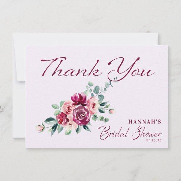 Blush Burgundy Floral Cake Bridal Shower Thank You Invitations