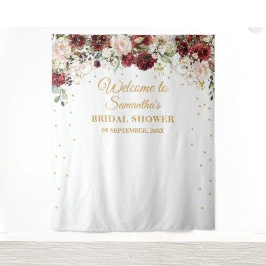 Blush burgundy floral gold frame Bridal Shower Tapestry