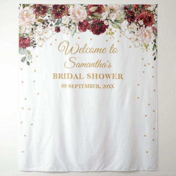 Blush burgundy floral gold frame Bridal Shower Tapestry