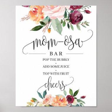 Blush burgundy orange floral mom-osa bar sign
