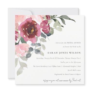 BLUSH BURGUNDY ROSE FLORAL BRIDAL SHOWER INVITE