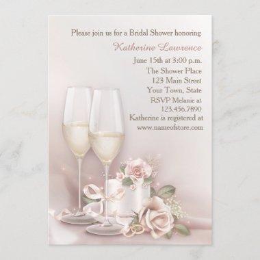 Blush Champagne and Cake, Bridal Shower Invitations