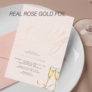 Blush champagne modern bridal shower rose gold foil Invitations