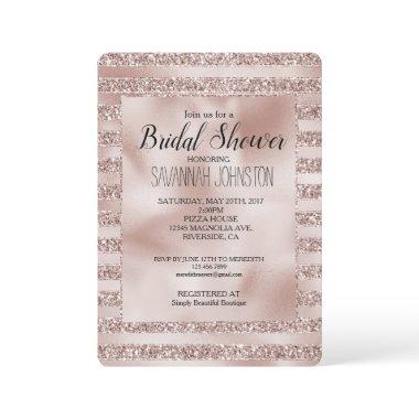 Blush Champagne Pink Glitter Glam Stripes