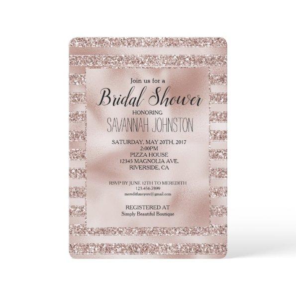 Blush Champagne Pink Glitter Glam Stripes
