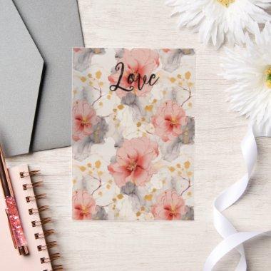 Blush Coral Grey Floral Love Vellum