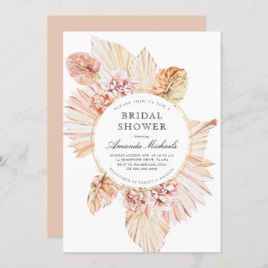 Blush Dried Palm Leaves Boho Chic Bridal Shower Invitations