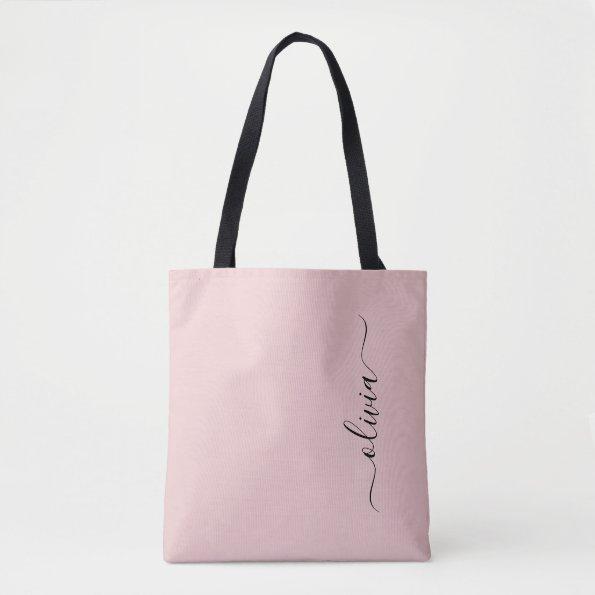 Blush Dusty Pink Girly Script Monogram Modern Tote Bag