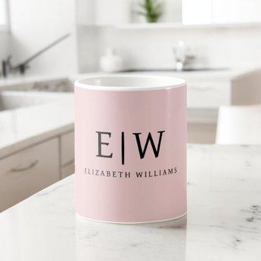 Blush Dusty Pink Girly Script Monogram Name Modern Coffee Mug
