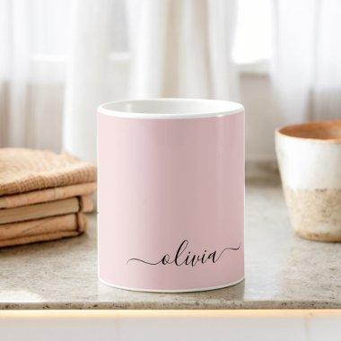 Blush Dusty Pink Girly Script Monogram Name Modern Coffee Mug