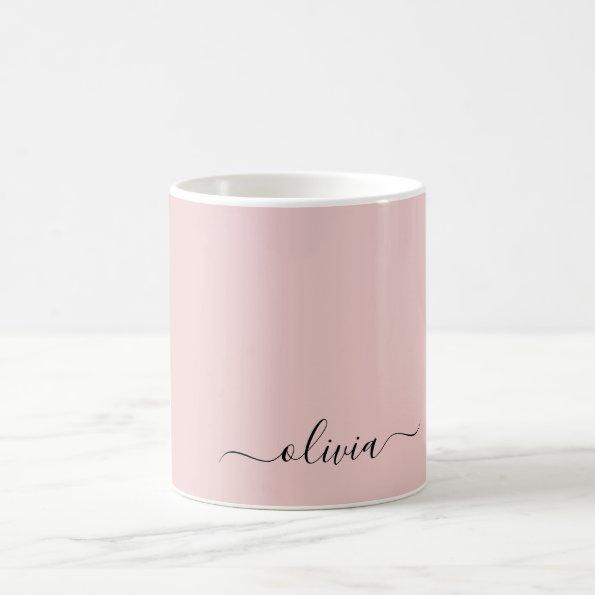 Blush Dusty Pink Girly Script Monogram Name Modern Coffee Mug