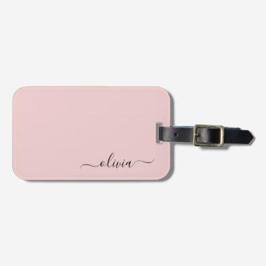 Blush Dusty Pink Girly Script Monogram Name Modern Luggage Tag