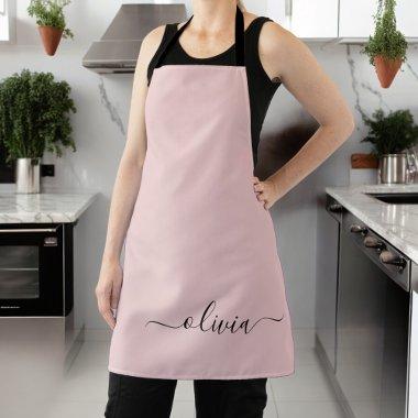 Blush Dusty Pink Modern Script Girly Monogram Name Apron