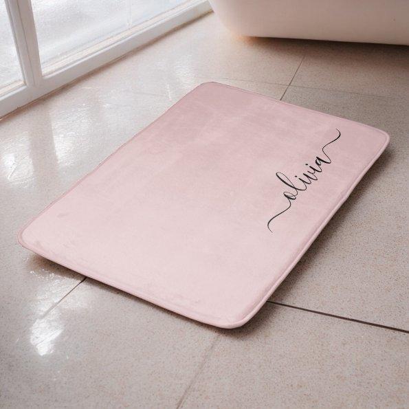 Blush Dusty Pink Modern Script Girly Monogram Name Bath Mat