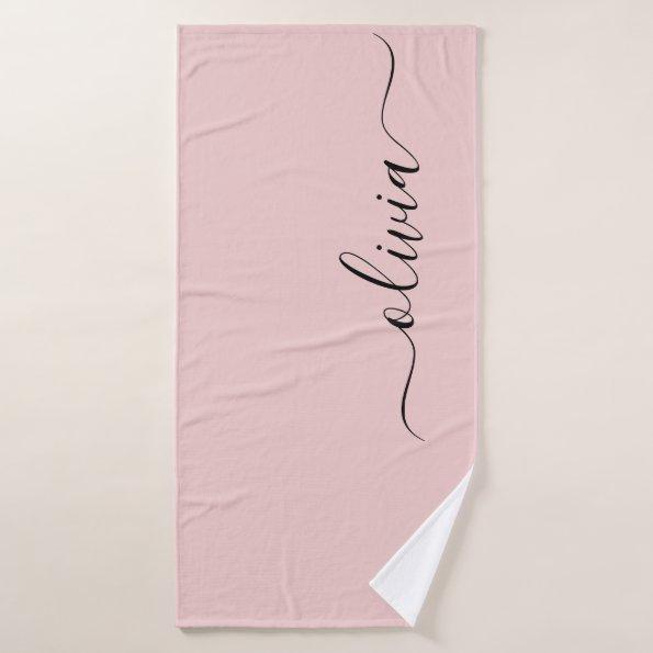 Blush Dusty Pink Modern Script Girly Monogram Name Bath Towel