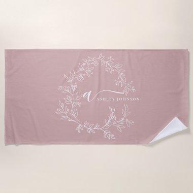 Blush Dusty Pink Modern Script Girly Monogram Name Beach Towel