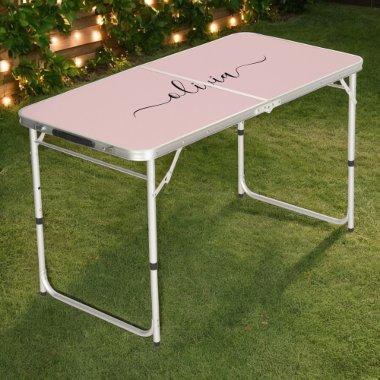 Blush Dusty Pink Modern Script Girly Monogram Name Beer Pong Table