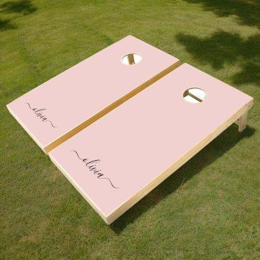 Blush Dusty Pink Modern Script Girly Monogram Name Cornhole Set