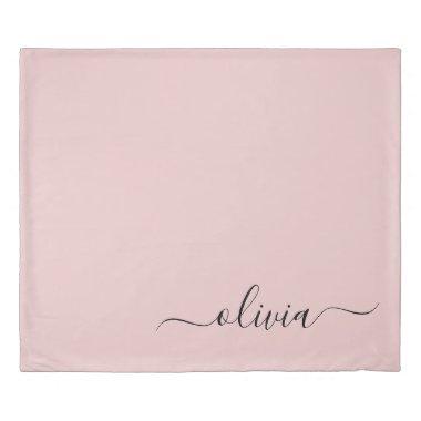 Blush Dusty Pink Modern Script Girly Monogram Name Duvet Cover