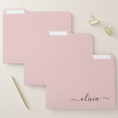 Blush Dusty Pink Modern Script Girly Monogram Name File Folder