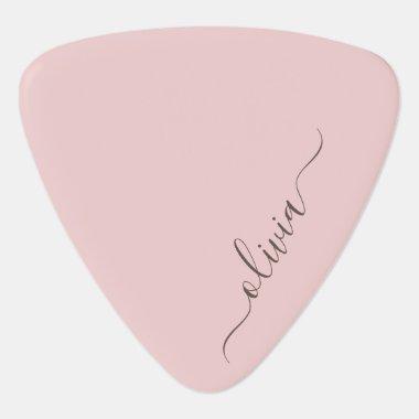 Blush Dusty Pink Modern Script Girly Monogram Name Guitar Pick