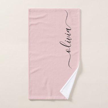 Blush Dusty Pink Modern Script Girly Monogram Name Hand Towel