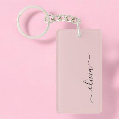 Blush Dusty Pink Modern Script Girly Monogram Name Keychain
