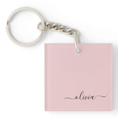 Blush Dusty Pink Modern Script Girly Monogram Name Keychain