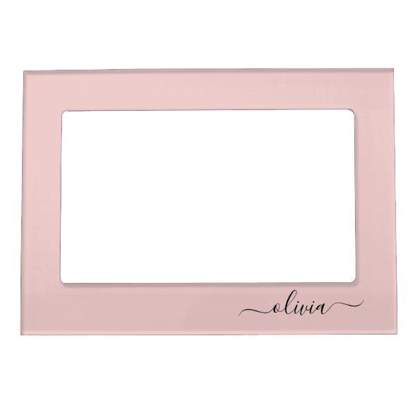 Blush Dusty Pink Modern Script Girly Monogram Name Magnetic Frame