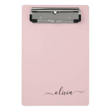 Blush Dusty Pink Modern Script Girly Monogram Name Mini Clipboard