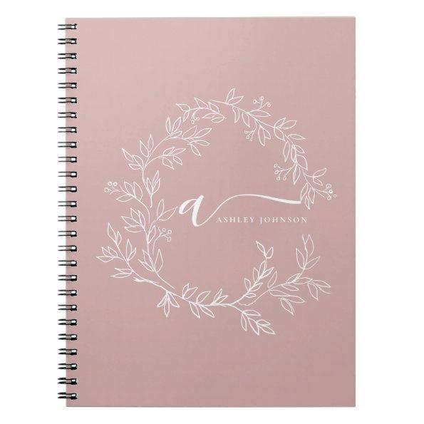 Blush Dusty Pink Modern Script Girly Monogram Name Notebook