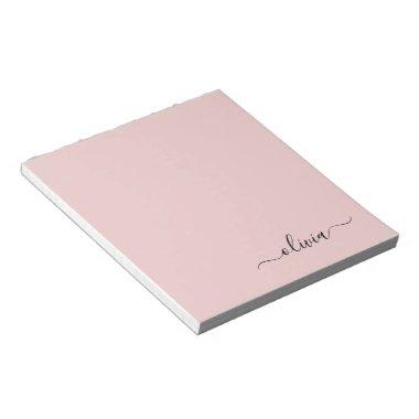 Blush Dusty Pink Modern Script Girly Monogram Name Notepad