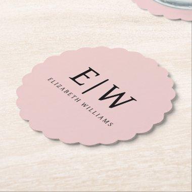 Blush Dusty Pink Modern Script Girly Monogram Name Paper Coaster