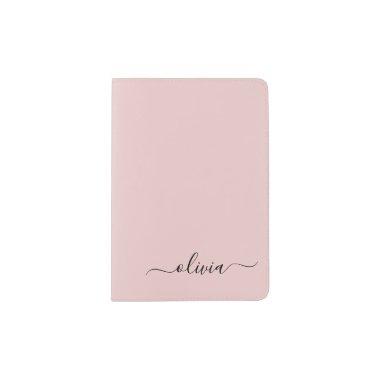 Blush Dusty Pink Modern Script Girly Monogram Name Passport Holder