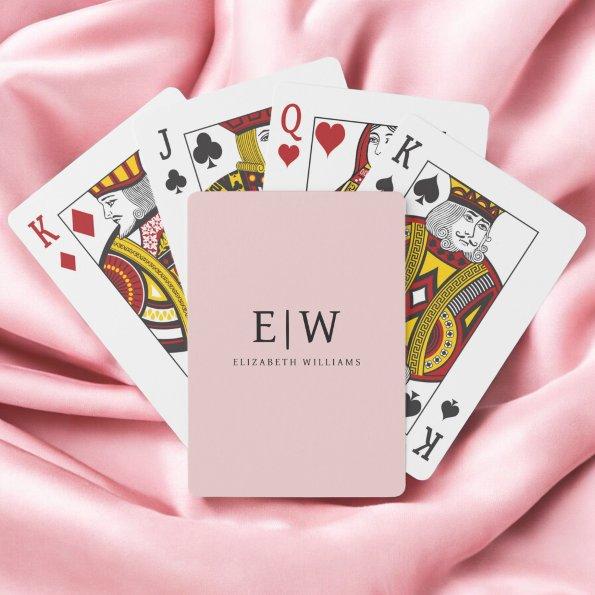 Blush Dusty Pink Modern Script Girly Monogram Name Poker