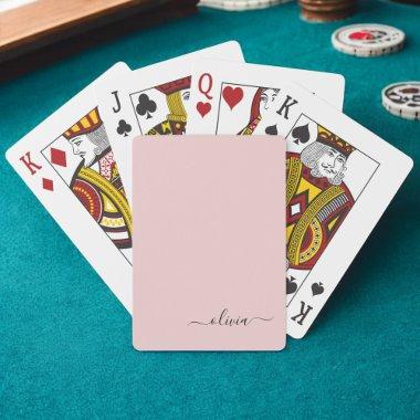 Blush Dusty Pink Modern Script Girly Monogram Name Poker