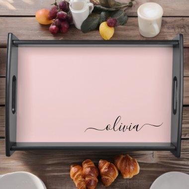 Blush Dusty Pink Modern Script Girly Monogram Name Serving Tray