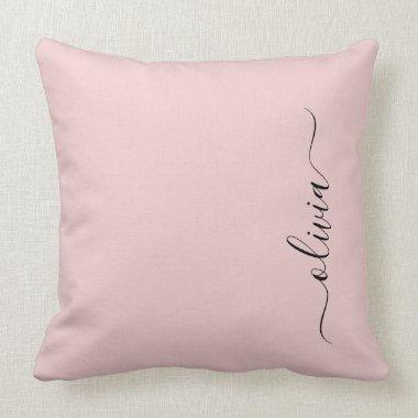 Blush Dusty Pink Modern Script Girly Monogram Name Throw Pillow
