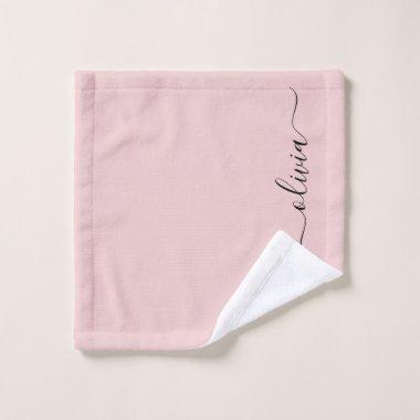 Blush Dusty Pink Modern Script Girly Monogram Name Wash Cloth