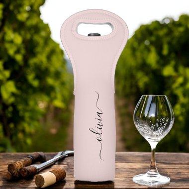 Blush Dusty Pink Modern Script Girly Monogram Name Wine Bag