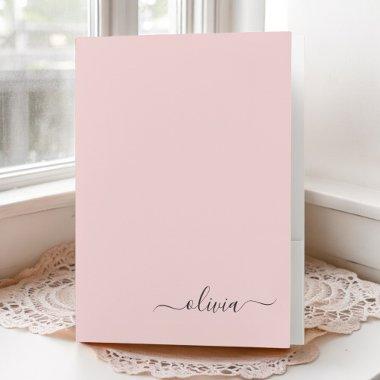 Blush Dusty Pink Modern Script Monogram Girly Name Pocket Folder