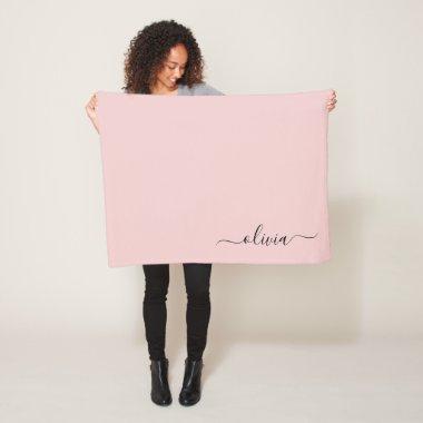 Blush Dusty Pink Monogram Name Modern Fleece Blanket