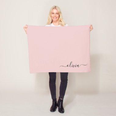 Blush Dusty Pink Monogram Name Modern Fleece Blanket