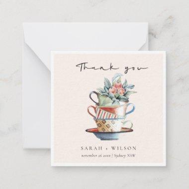 Blush Elegant Stacked Cups Floral Thank You Invitations