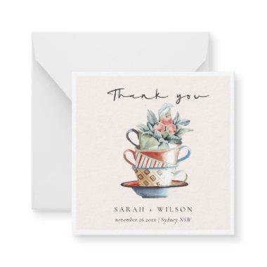 Blush Elegant Stacked Cups Floral Thank You Invitations